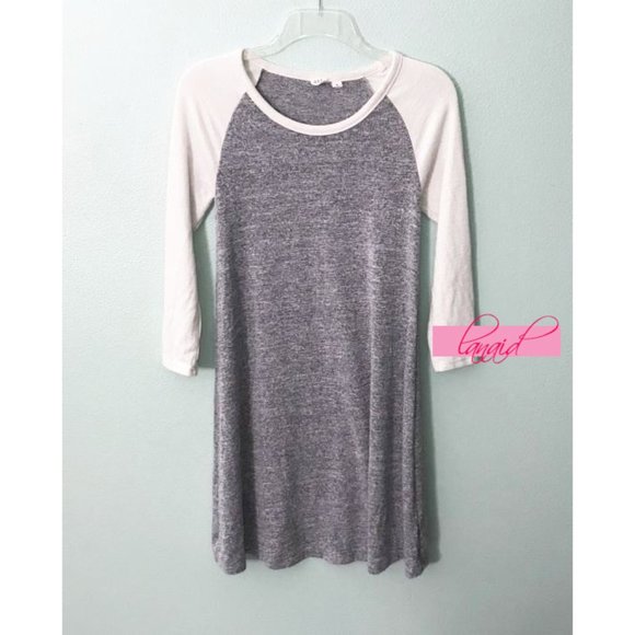 GAP Softspun Raglan T-Shirt Dress Light Grey Beige Heathered Baseball Sweater XS - Picture 3 of 7